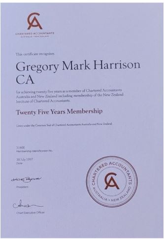 Greg Harrison — Chartered Accountants — 25 years membership