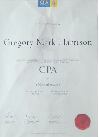 Greg Harrison — CPA Australia certificate